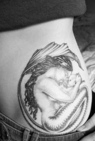 lado de la cintura gris sirena gris con niños Imagen del tatuaje