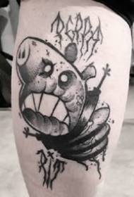 Modello di tatuaggio forato nero scuro e nero per cartoni animati in bianco e nero