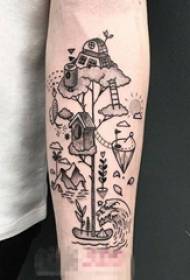 braț masculin pe element geometric negru linie simplă desen animat imagine de tatuaj