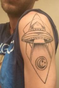 Jungen auf dem Arm schwarz grau Punkt Dorn geometrische einfache Linie kreative fliegende Untertasse Tattoo Bilder