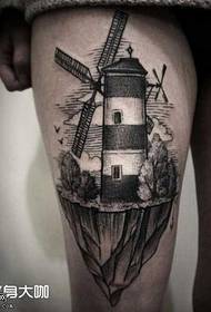 Jalka musta harmaa tuulitorni tatuointikuvio