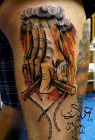 Thigh Color Cartoon Hand with Rope Wood Tattoo Pattern