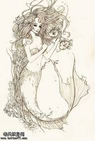Manuscript Mermaid Tattoo Pattern