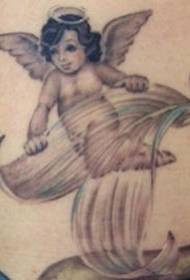 eņģeļa un sirēna astes tetovējuma modelis