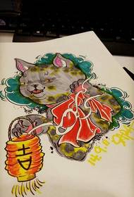 mode snygg färg stor grå katt tatuering manuskript mönster bild