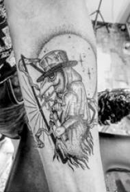Рука хлопчыка на чорна-шэрай кропцы шыпа простая лінія крэатыўнага малюнка татуіроўкі мультфільма