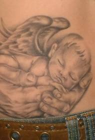 black gray wind little angel Sleeping on the hand tattoo pattern