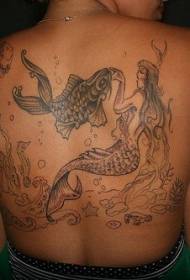 Mermaid thiab Goldfish Undersea Scenery Back Tattoo Txawv