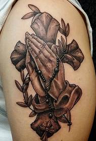 fekete-szürke kereszt Medál ima kéz tetoválás minta