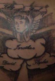 Cloud and Little Angel Letter Tattoo Pattern  153323 - Blowing Horns of Little Angel Tattoo Pattern
