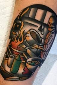 Kreatívne tetovanie lebky - zahraničné tetovanie Kreatívny farebný vzor lebky umelca Sam Kane