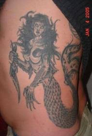 зла русалка с модел на татуировка с нож