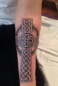 lengan gadis pada titik kelabu hitam titik geometri duri salib gambar tattoo