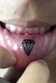 siyah geometrik basit çizgi elmas dövme resmi içinde erkek dudaklar