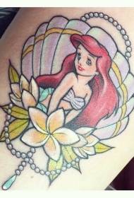 cartone animato di colore vecchia scuola come il fiore di sirena e il modello di tatuaggio di conchiglia