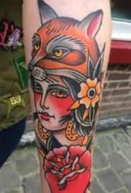 Europska školska djevojka uzorak za tetovažu u boji djeluje 9 komada