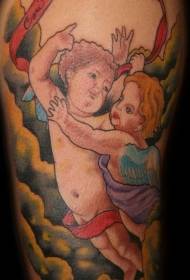 pintado de pequeno patrón de tatuaxe de anxo na nube