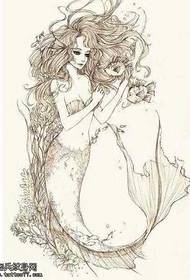 የእጅ ጽሑፍ አሳዛኝ mermaid ንቅሳት ንድፍ