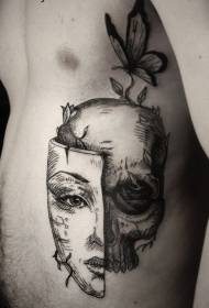 side rib black gray enamel with mask tattoo pattern