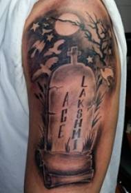 Jungen Arm auf schwarz graue Skizze Tipps Stechen kreative Grabstein Tattoo Bilder