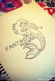 mermaid line manuscript tattoo pattern