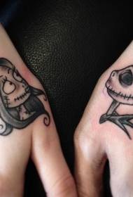 hand terug eenvoudige swart spotprent zombie bruid kop tattoo patroon