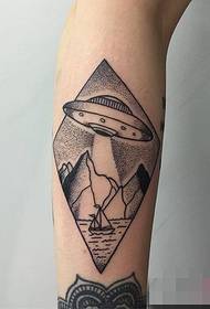 eileamaid geoimeatrach pearsa loidhne minimalist pàtran tatù UFO