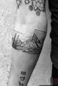 boys on the arm on the black gray point thorn skills geometric lines landscape tattoo pictures