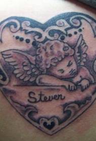 U obliku srca i uspavan mali anđeo tetovaža uzorak