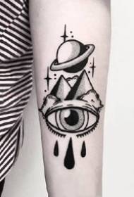 9 black-looking arm pure black small pattern tattoo works