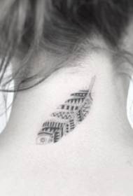 meitene aiz kakla melns pelēks punkts tetovējums ģeometriskas līnijas spalvas tetovējums attēls
