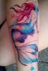 arm prachtige aquarel zeemeermin tattoo patroon