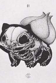 أسود رسم شخصية أنيمي الكرتون البوكيمون مياو الضفدع البذور عظم الوشم مخطوطة