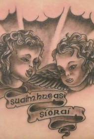 mustia pilviä ja kaksi pientä enkeli-tatuointikuviota