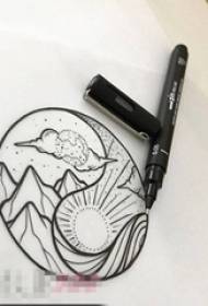 linha preta esboço paisagem criativa Yinyang fofoca tatuagem manuscrito