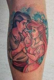 calf color cartoon Ayre mermaid and prince tattoo pattern