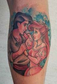 vignetta color polpaccio motivo sirena Ayre e modello tatuaggio principe