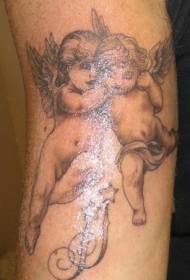 two realistic little angel black tattoo designs