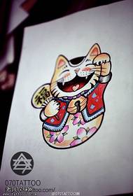 color personality lucky Cat tattoo manuscript pattern