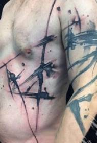 jongens arm op zwarte inkt abstracte lijn tattoo foto