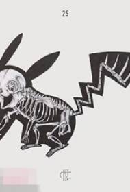 رسم أسود السمات الإبداعية أنيمي الكرتون بوكيمون بيكاتشو مخطوطة الوشم العظام