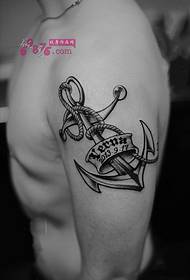 School Wind black and white anchor tattoo