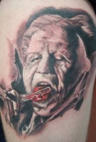 страшно црно сиво чудовиште портрет намали јазик тетоважа шема