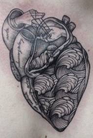 čierna línia srdce a ruky vlna tetovanie vzor