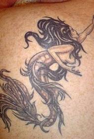 Black Long Hair Mermaid Tattoo pattern
