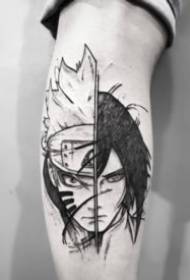 Czarny szary szkic wzór tatuażu anime postać z kreskówek