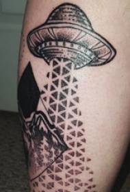 jongens kalf Op de zwarte grijze punt doorn vaardigheid geometrische lijn universum UFO tattoo foto