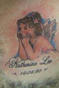 Colore Little Angel Cloud Letter Tattoo Pattern
