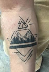 boys' black arm sting geometric simple line mountain tattoo picture  154942 - boys' arms on black geometric elements simple lines personalized tattoo pictures