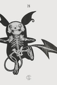 شخصية صورة ظلية الكرتون السوداء skullpikachu صورة الوشم